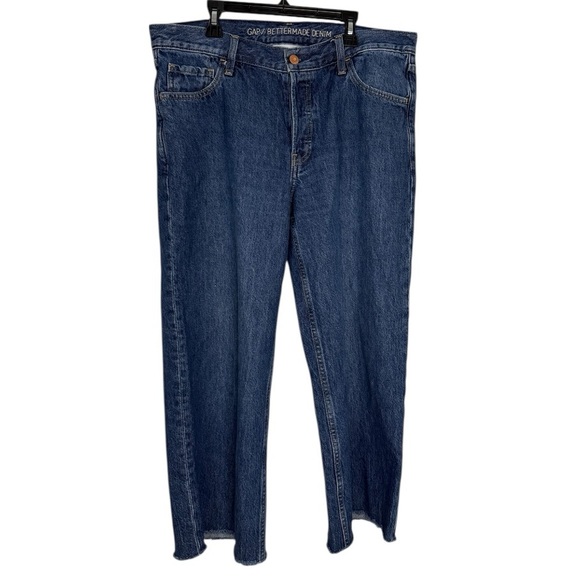 GAP Better Made Wide Leg Raw Hem Cropped High Rise Jeans Size 30 Dark Indigo - Picture 3 of 9
